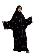 Women's Black Abaya with Pink Bow Pattern, Full Length Traditional Islamic Burqa, Up to 78 Inches round Chest and 56 inches long NO DUPATTA ABAYA. - Image 4