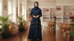Women's Abaya Navy Blue with Gold Trim, Long Sleeve, Belted Waist, Modest Islamic Wear - Image 8