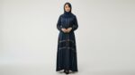 Women's Abaya Navy Blue with Gold Trim, Long Sleeve, Belted Waist, Modest Islamic Wear - Image 9