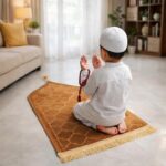 HADIYAH Kids Dome Design Premium Janamaz | Prayer Mat with Name Customisation Option | Soft Velvet Prayer Rug | Golden - Image 4