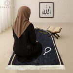 Jannat Premium Customized Black Janamaz Prayer Mat with Embroidered Name | Soft Velvet Musalla for Salah, Namaz & Ramadan | Personalized Muslim Prayer Rug - Image 5