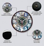 Islamic Wall Clock with Arabic Calligraphy, Round Shape, Modern Style, Large 25.5cm, Black Frame, Clear Arabic Numerals - Image 3