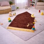 HADIYAH Kids Dome Design Premium Janamaz | Prayer Mat with Name Customisation Option | Soft Velvet Prayer Rug | Brown - Image 5