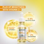 Garnier Vitamin C + Face Serum for Skin Brightening & Anti-Dark Spots|100X Stronger than Vit C |2% Niacinamide 0.5% Salicylic Acid / BHA |Suitable for Oily , Dry , Sensitive Skin |For Men & Women 15ml - Image 4