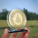 Ayatul Kursi Car Dashboard Ornament Islamic Calligraphy Round Design | Clear Golden Acrylic with Stand for Protection & Blessings | Rearview Mirror Decor | Ramadan Eid Muslim Gift (9X9 CMS) - Image 4