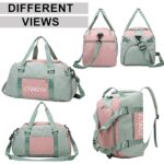 Storite Nylon 46Cm Travel Duffle Bag for Women with Dry and Wet Separate Pocket, Lightweight Backpack with Shoe Compartment Carry Luggage Bag for Men & Women (GreenPink, 46x23x25 cm) - Image 4