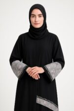 Hijabz by maaz - Premium Gulf Made Black Abaya for Women | Soft Flowing Luxury Fabric with Floral Embroidered Sleeves & Border | Elegant Modest Islamic Wear - Image 3