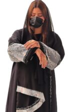 Hijabz by maaz - Premium Gulf Made Black Abaya for Women | Soft Flowing Luxury Fabric with Floral Embroidered Sleeves & Border | Elegant Modest Islamic Wear - Image 4