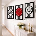 Islamic Wall Clock Set of 3, Allah Muhammad Calligraphy Wall Decor, Modern Acrylic Muslim Home Decor for Living Room, Namaz Room, Ramadan Eid Gift, Large 40 x 25 cm, Red & Black - Image 3
