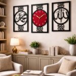 Islamic Wall Clock Set of 3, Allah Muhammad Calligraphy Wall Decor, Modern Acrylic Muslim Home Decor for Living Room, Namaz Room, Ramadan Eid Gift, Large 40 x 25 cm, Red & Black - Image 4