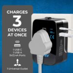 Orei Universal Charger Adapter with Type C - 3 in 1 International Travel Adapter - Universal Travel Adapter All in one with 1 USB-A, 1 USB-C (2.4A Each) and Universal Output Socket - 10 Year Warranty - Image 6