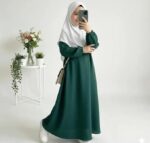 Suroj Shaikh Girls Islamic Dress with Hijab, Green and White, Long Sleeve Maxi Dress, Modest Wear for Kids 9 years - Image 3