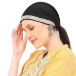 Premium Hijab Cap for Women | Elegant Silverv Gold Work Underscarf | Soft Stretchable Cotton Inner Cap for Hijab | Stylish Muslim Headwear for Daily - Image 3