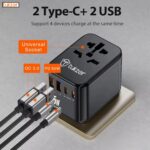 Tukzer 65W Universal Travel Adapter, GaN Fast Charging Adapter with 2 Type C & 1 USB Ports, Universal Plug Socket, All in One International Travel Adapter for Laptop/MacBook & Mobile Charging- Black - Image 6