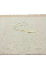 ihvan Online Muslim Prayer Rug and Beads with Portable Elegant Fabric Bag, Janamaz, Sajadah, Soft Islamic Prayers Rug, Islamic Gifts for Eid Ramadan, Travel Prayer Carpet Mat, Taffeta Fabric, Ecru - Image 5