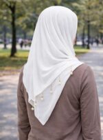 Premium white Chiffon Hijab for Women PACK OF 2 | Elegant Pearl Bead Hangings | Lightweight Dupatta & Scarf | Size: 155x75 cm (Approx) - Image 3