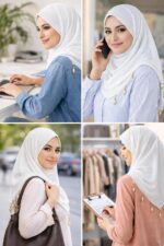 Premium white Chiffon Hijab for Women PACK OF 2 | Elegant Pearl Bead Hangings | Lightweight Dupatta & Scarf | Size: 155x75 cm (Approx) - Image 4
