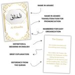 99 Names of Allah Flashcards with Quran Verses, Asma Ul Husna in Arabic and English, Islamic Book Learning and Memory Card Game, Eid & Ramadan Decorations, Muslim Prayer, Deen Supplies, White & Gold - Image 5