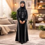 Girls Abaya Dress with Dupatta | Islamic Modest Wear for Kids | Embroidered Black Abaya Gown for Girls | Full Length Ethnic Dress for Party, Eid & Daily Wear - Image 3