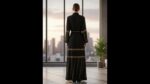 Women's Black Abaya with Gold Embellishments, Long Sleeve, Polyester, Floor Length, Hooded Islamic Modest Wear - Image 4