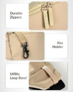 Destinio Waist Bag for Man Woman - Anti Theft, Waterproof Zippers and Back Pocket - Large Travel Waist Pouch, Fanny Pack, Belt & Hip Bag for Hiking, Passport, Gym (Beige) - Image 4