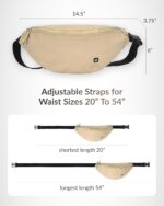 Destinio Waist Bag for Man Woman - Anti Theft, Waterproof Zippers and Back Pocket - Large Travel Waist Pouch, Fanny Pack, Belt & Hip Bag for Hiking, Passport, Gym (Beige) - Image 5