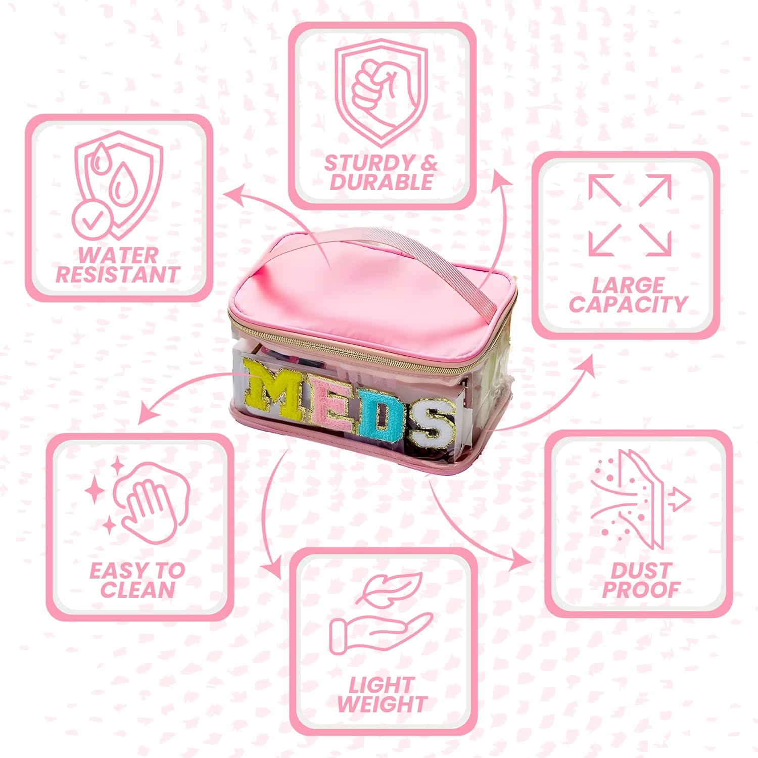 OCEANEVO Small Transparent Medicine Pouch for Travel with Luggage Tag, Versatile Medicine Organizer Pouch for Daily Home or Travel Use with Handle - 23 x 15 x 12 Cm - Model 1 - Pink - Image 5