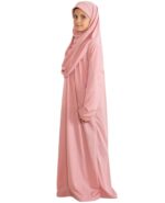 Prien Prayer Clothing for Children, Girls Muslim Dresses, Long Sleeve Abaya with Hijab, Islam Clothing Women, Women's Muslim Dress Set, Prayer Dress Jilbab Khimar Ramadan, Powder Pink, One Size - Image 3