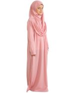 Prien Prayer Clothing for Children, Girls Muslim Dresses, Long Sleeve Abaya with Hijab, Islam Clothing Women, Women's Muslim Dress Set, Prayer Dress Jilbab Khimar Ramadan, Powder Pink, One Size - Image 4