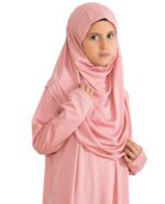 Prien Prayer Clothing for Children, Girls Muslim Dresses, Long Sleeve Abaya with Hijab, Islam Clothing Women, Women's Muslim Dress Set, Prayer Dress Jilbab Khimar Ramadan, Powder Pink, One Size - Image 6