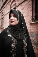 Instant Ready-to-Wear Bridal Stylish Jhumar Hijab | Heavy Handwork Wedding Hijab for Brides | Luxe Embellished Islamic Bridal Scarf - Image 4