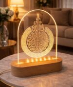 Islamic LED Acrylic Lamp Allah Calligraphy Night Light Wooden Base Home Decor Gift Ramadan Eid Decoration Table Lamp Warm Light - Image 3