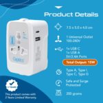 Ceptics Universal Travel Adapter with Type C, 3 in 1 Universal Adapter Plug, Travel Accessories with 1 USB, 1 USB-C with 2.4A,Travel Adaptor International All in One - Image 4
