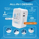 Ceptics Universal Travel Adapter with Type C, 3 in 1 Universal Adapter Plug, Travel Accessories with 1 USB, 1 USB-C with 2.4A,Travel Adaptor International All in One - Image 5