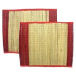 Natural Kusha Meditation Prayer Mat, Brown Border, Pack of 4 Grass Aasans - Image 3