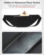 Destinio Waist Bag for Man Woman - Water Repellent Fabric, Waterproof Zippers & Back Pocket - Large Travel Waist Pouch, Fanny Pack, Belt & Hip Bag for Hiking - Black - Image 4