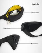 Destinio Waist Bag for Man Woman - Water Repellent Fabric, Waterproof Zippers & Back Pocket - Large Travel Waist Pouch, Fanny Pack, Belt & Hip Bag for Hiking - Black - Image 5
