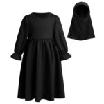 IWEMEK 2PCS Newborn Baby Girls Muslim Abaya Prayer Dress with Hijab Islamic Middle East Arab Dubai Robe Ramadan Eid Clothes - Image 3