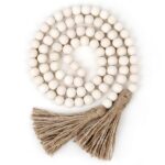 58 Inches Wood Bead Garland with Tassels, Farmhouse Boho Beads Wall Hanging Decoration (Nature) - Image 2