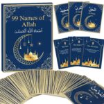 99 Names of Allah Flashcards Quran Verses Asma UI Husna Cards Eid Al Adha Learning Cards in Arabic and English Eid or Ramadan Gifts for Family Friends 5.7×3.1 Inches(Blue and Gold) - Image 2