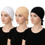 ABEEHA® Women Soft Pure Cotton Plain Muslim Women & Girls Under Hijab Cap, Hijab cap, Underscarf/Under scarf, Hijab inner cap (BLACK, WHITE & GOLDEN) - Image 2