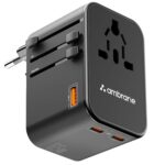Ambrane Universal Travel Adapter Charger with 65W Laptop/MacBook Charging & Mobile Charging, Works Worldwide (EU,UK,USA,AUS,Others) AC Sockets, USB & Type C, International Adapter (ATA-02, Black) - Image 2