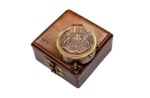 Antique Brass Pocket Compass with Wooden Box - Image 2