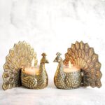 BEHOMA Aluminium Dancing Peacock Figurine Pair for Love & Good Luck | Home Décor Tabletop Showpiece with Scented Votive Candles | Valentine, Anniversary & Wedding Gift for Couples | Set of 2, Gold - Image 2