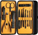 Beauté Secrets Essentials Manicure Set Nail Clippers, Stainless Steel Nail Scissors Grooming Kit, Acne needle, Blackhead Tool Leather Travel Case (Yellow) - Image 2