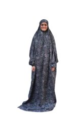 Black Printed Prayer Dress for Women, Soft Cotton Blend, Paisley Pattern, Full Coverage Islamic Wear with Attached Hijab, Traditional Style - Image 2