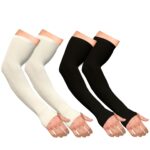 Boldfit Arm Sleeves for Men & Women UV Protection Hand Sleeve with Thumb for Boys & Girls Sun Protection Cover for Running, Bike Riding, Cricket - Nylon - Black & Off-White - Image 2