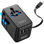 Ceptics 7 in 1 Universal Travel Adapter with 100W Retractable USB-C Cable, Universal and Japan Socket Input, 2 Type A & C Ports, for Laptop/MacBook – Global Compatibility, 5-Year Warranty, Black - Image 2