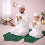 Combo of 2 Janamaz Velvet Prayer Mat | one Kid + one Adult (Pack of 2) | Soft Thick Islamic Prayer Rug Set for Children & Grown Ups | Premium Namaz Mat for Home, Ramdan, Hajj and Umrah (Green) - Image 2