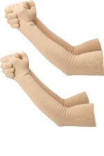 Cotton UV Protection Arm Sleeves – Pack of 2 Beige Full Hand Sleeves with Finger Cover | Soft, Stretchable Sun Protection Gloves for Men & Women | Summer Driving, Biking Essentials - Image 2